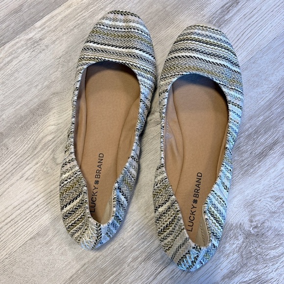 Lucky Brand Emmie Tweed Striped Slip-On Ballet Flats | Neutral Multicolored | 10 - Picture 3 of 7